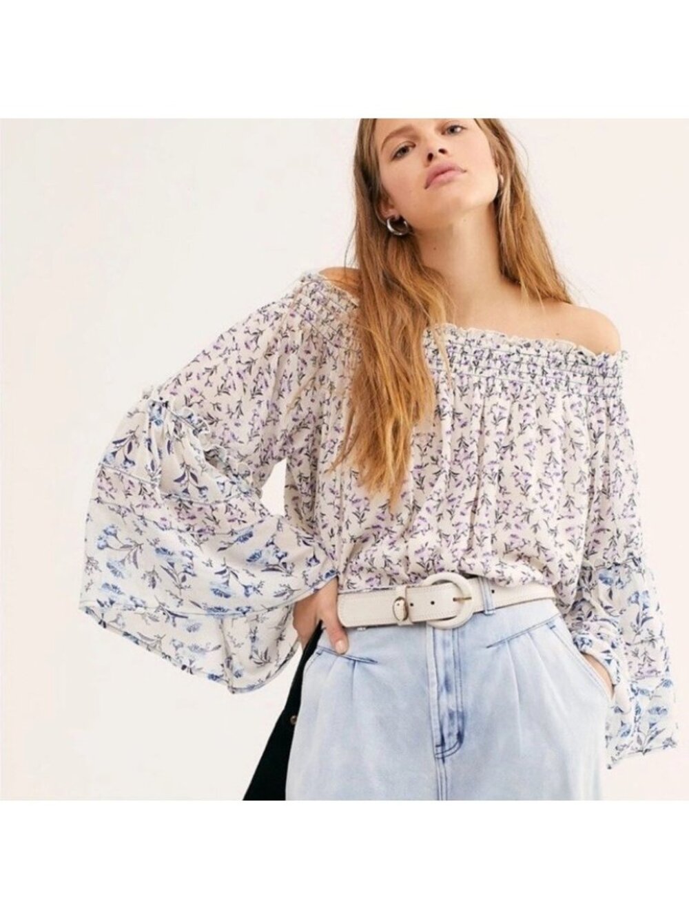 Free People Rose Valley Off The Shoulder Floral Multicolor Blouse Medium